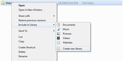 Windows 7 New Library context menu